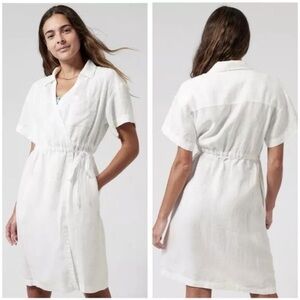 Athleta White Playa Linen V-Neck Short Sleeve Above Knee Wrap Dress Size 4